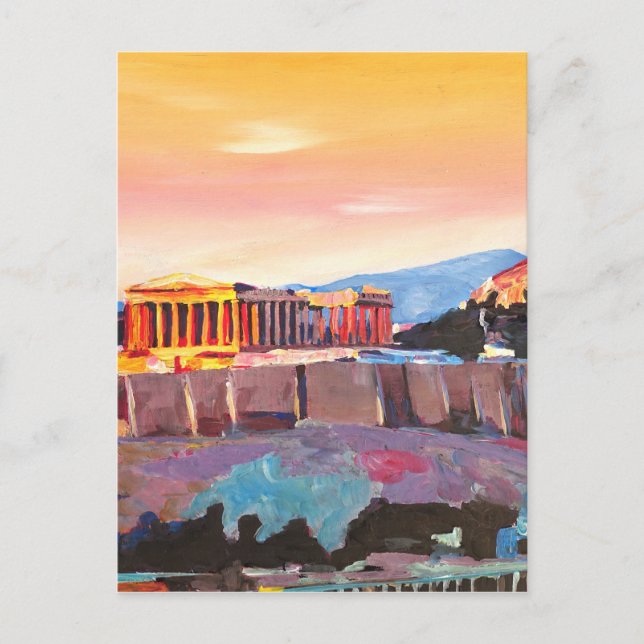 Athens Greece Acropolis At Sunset Postcard (Front)