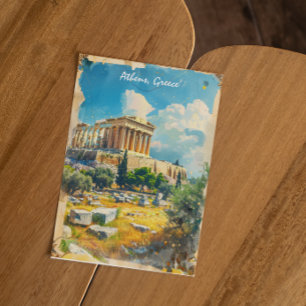 Athens Greece Acropolis Painting Postcard