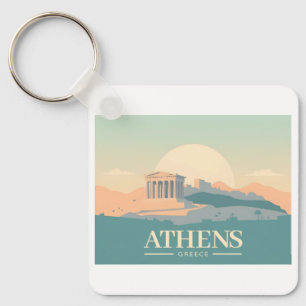 Athens Greece Acropolis Pastel Travel Keychain