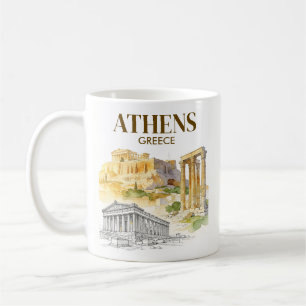 Athens Greece Acropolis Watercolor Sketch Custom Coffee Mug