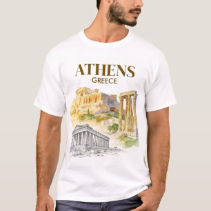 Athens Greece Acropolis Watercolor Sketch Custom T-Shirt