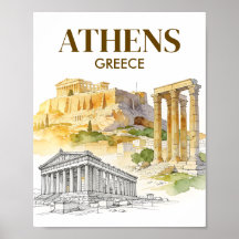 Athens Greece Acropolis Watercolor Sketch Travel