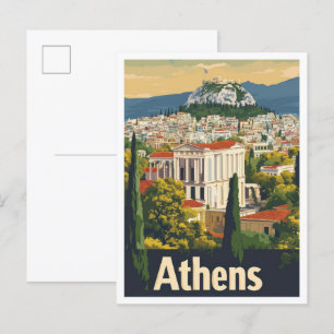 Athens Greece Art Vintage Travel Illustration Postcard