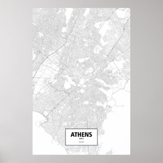 Athens, Greece (black on white) Poster