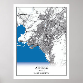 Athens Greece City Map Travel Simple Minimal Poster