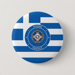 Athens, Greece Emblem & Flag 2 Inch Round Button