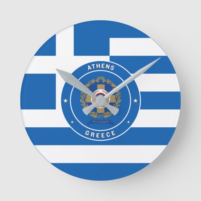 Athens, Greece Emblem & Flag Round Clock (Front)
