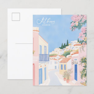 Athens Greece Gouache Paint Illustration Travel Postcard
