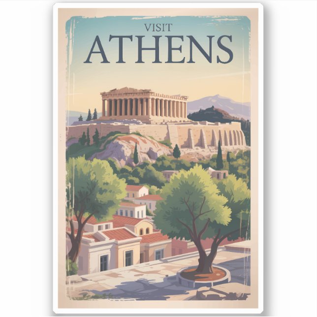 Athens Greece Illustration Travel Art Vintage (Front)