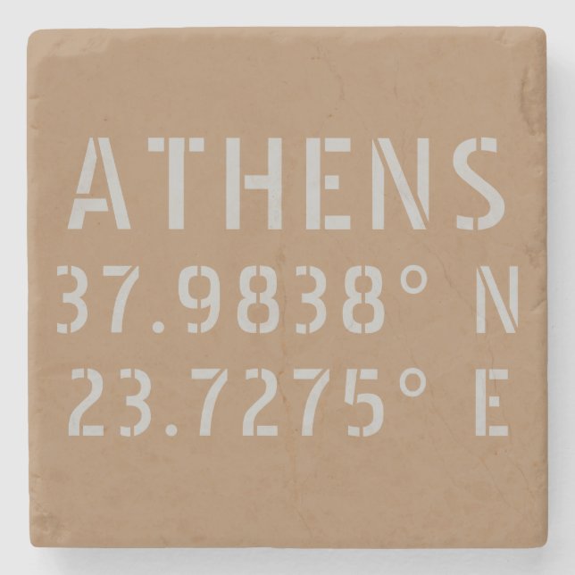 Athens Greece Latitude Longitude  Stone Coaster (Front)