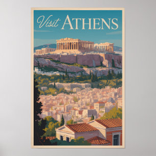 Athens Greece Parthenon Travel Art Vintage Poster
