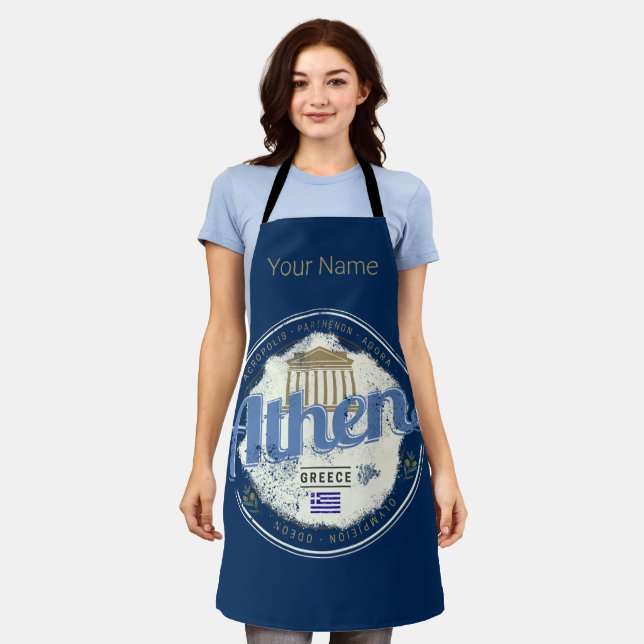Athens Greece Retro Acropolis Vintage Souvenir Apron (Worn)