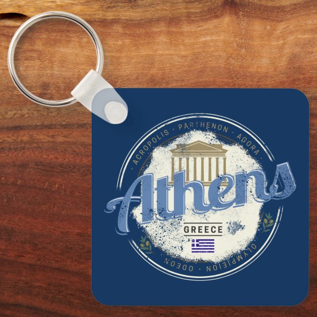 Athens Greece Retro Acropolis Vintage Souvenir Keychain (Front)