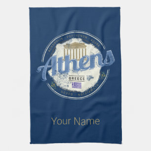 Athens Greece Retro Acropolis Vintage Souvenir Kitchen Towel