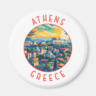 Athens Greece Retro Distressed Circle Magnet
