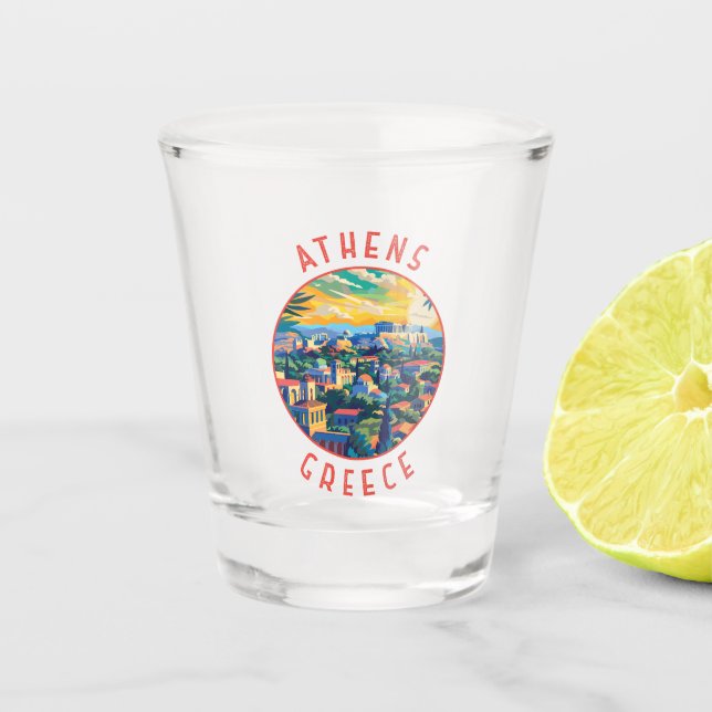 Athens Greece Retro Distressed Circle Shot Glass (Front)