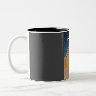 Athens Greece Ruins at Night Travel Poster Two-Tone Coffee Mug