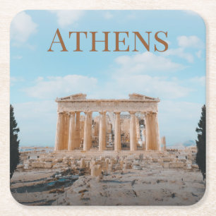 Athens Greece Square Paper Coaster