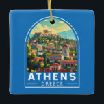 Athens Greece Travel Art Vintage Ceramic Ornament<br><div class="desc">Athens retro vector travel design. The city is still dominated by 5th-century BC landmarks,  including the Acropolis,  a hilltop citadel topped with ancient buildings like the colonnaded Parthenon temple.</div>