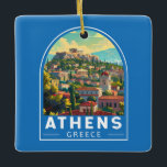 Athens Greece Travel Art Vintage Ceramic Ornament<br><div class="desc">Athens retro vector travel design. The city is still dominated by 5th-century BC landmarks,  including the Acropolis,  a hilltop citadel topped with ancient buildings like the colonnaded Parthenon temple.</div>