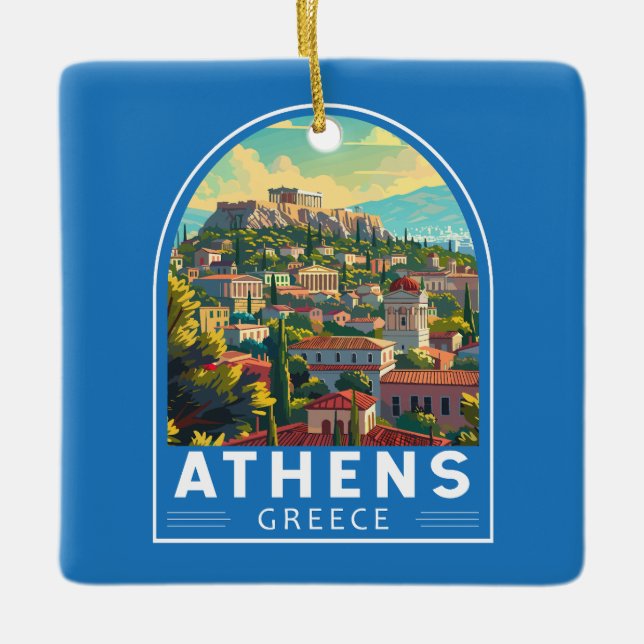 Athens Greece Travel Art Vintage Ceramic Ornament (Front)