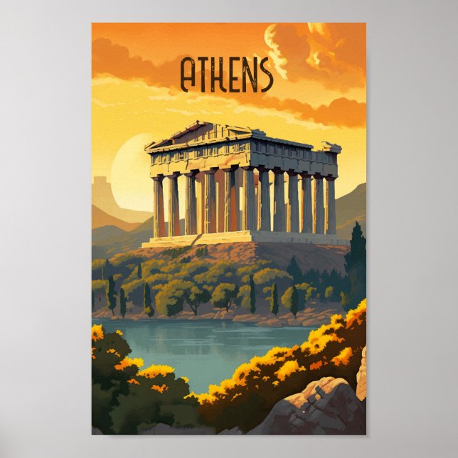 Athens Greece Vintage Famous Travel Place Poster (Front)
