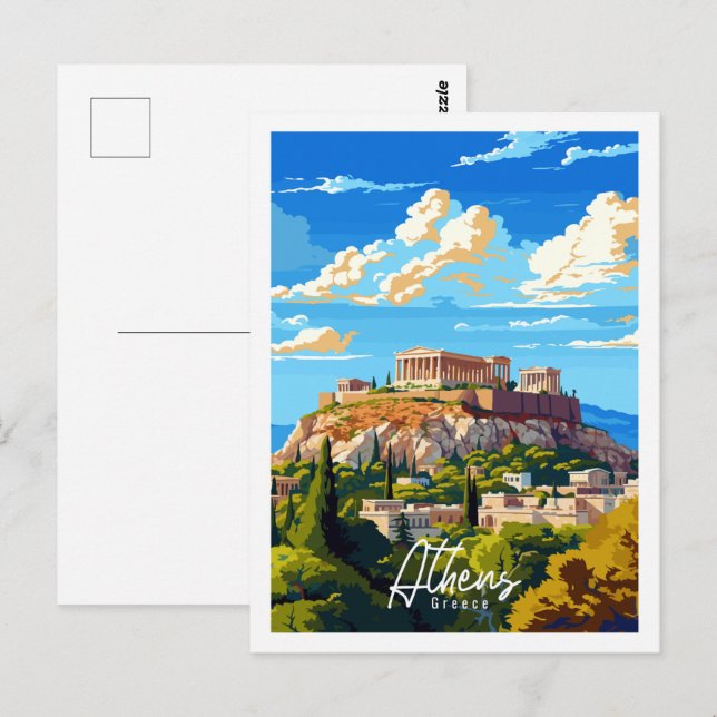 Athens Greece vintage travel illustration Postcard (Front/Back)