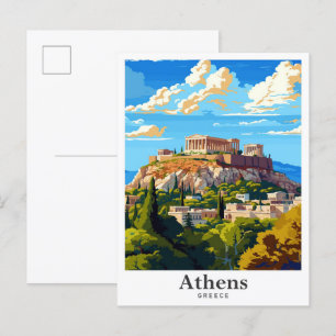 Athens Greece Vintage Travel Portrait  Postcard