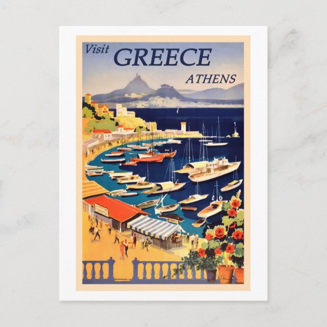 Athens, Greece Vintage Travel Poster Postcard (Front)