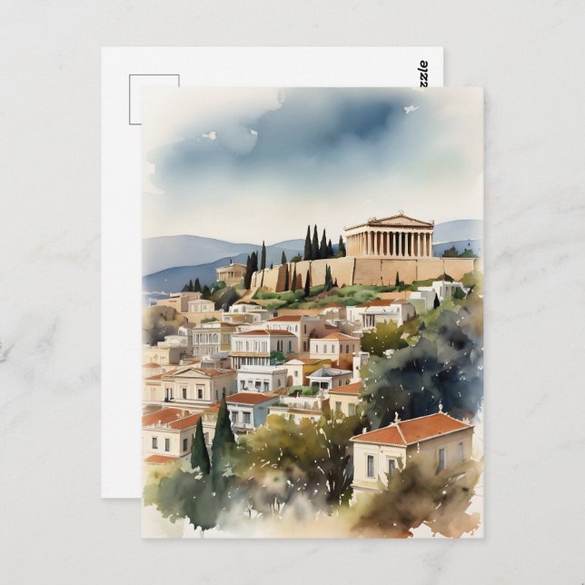 Athens Greece watercolor art Postcard (Front/Back)