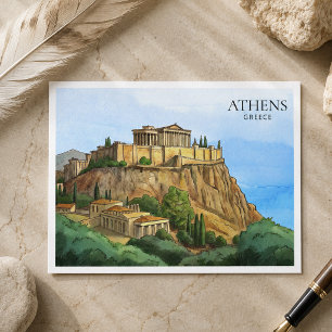 Athens Greece Watercolor Postcard Historic Views