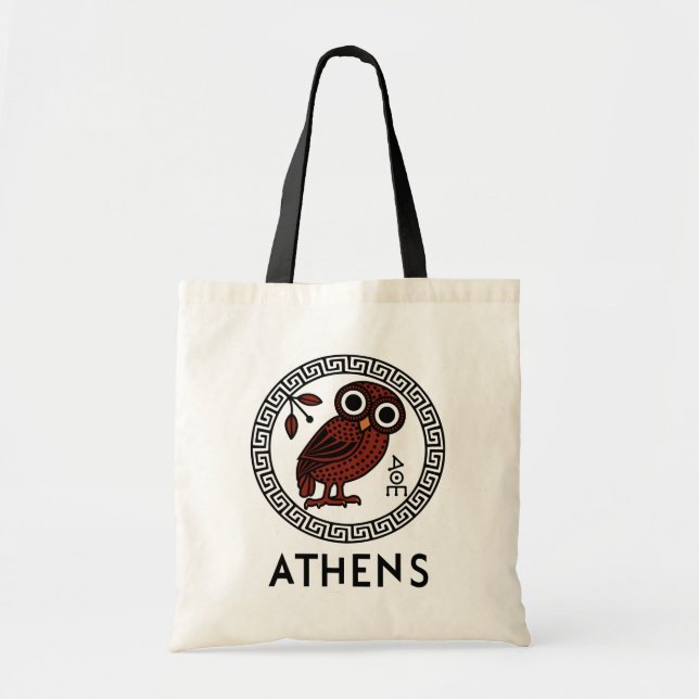Athens, Greece with Athenian Owl & Meander Pattern Tote Bag (Front)