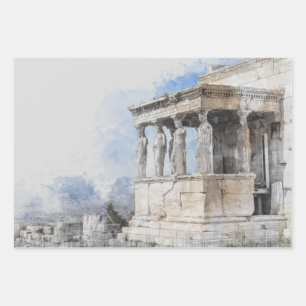 Athens Greece Wrapping Paper – Watercolor Ancient 