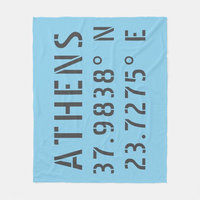 Athens Latitude Longitude Fleece Blanket (Front)