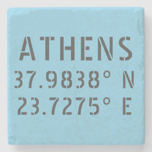 Athens Latitude Longitude Stone Coaster