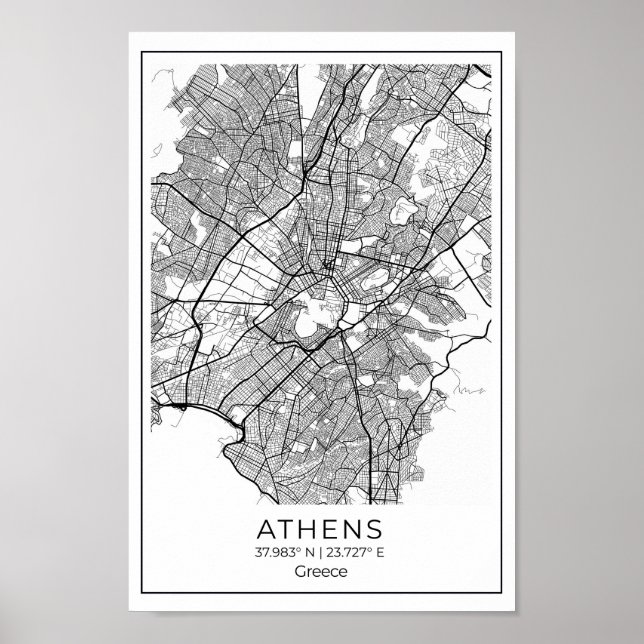 Athens Map - Athnes Black and White Map Poster (Front)