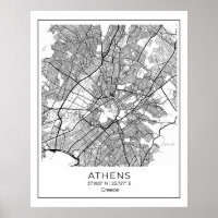 Athens Map - Athnes Black & White Map Poster