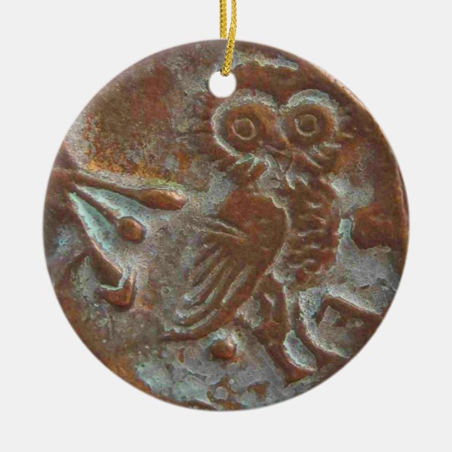 Athens Owl Ceramic Ornament (Front)