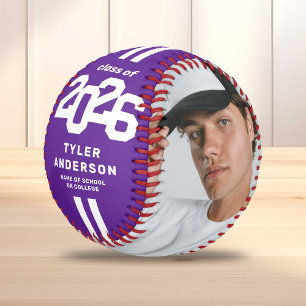 Athlete 2025 Purple Graduation Custom Photo Baseball