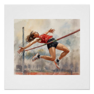 Athlete Clearing High Jump Bar, Poster