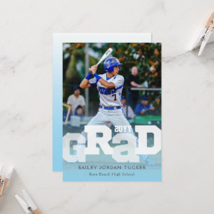 Athlete GRAD Sporty Light Blue Photo Graduation Invitation