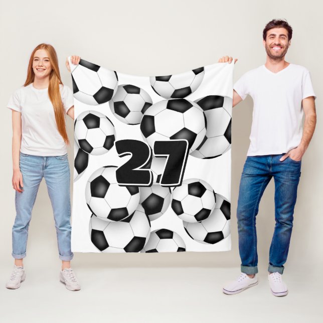 athlete jersey number on group of soccer balls fleece blanket (In Situ)