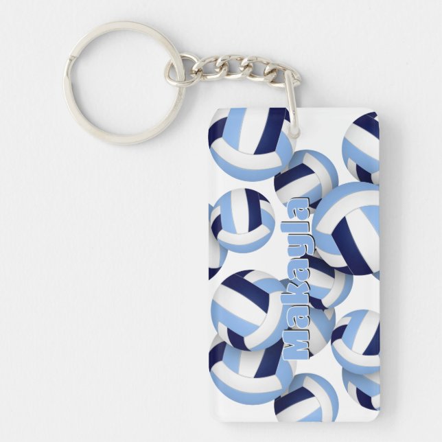 athlete name blue white volleyball keychain (Front)