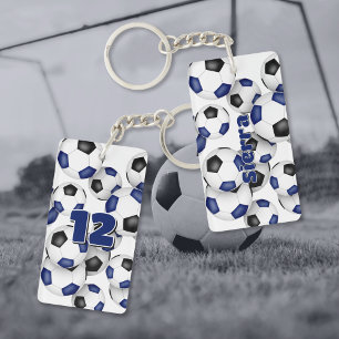 athlete name cluster of blue black soccer balls keychain