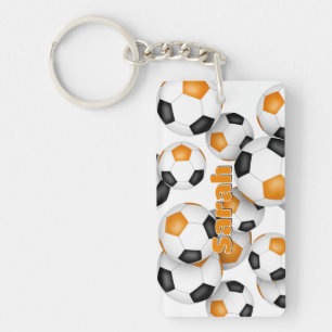 athlete name cluster of orange black soccer balls keychain