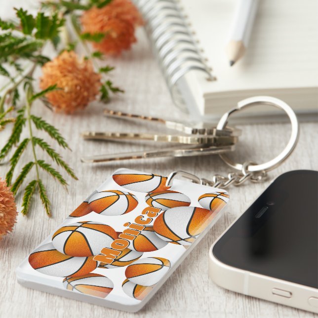 athlete name cluster of orange white basketballs keychain (Front Right)