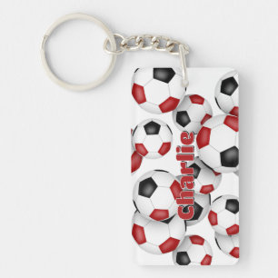 athlete name cluster of red black soccer balls keychain