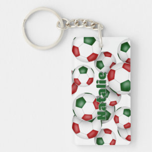 athlete name cluster of red green soccer balls keychain