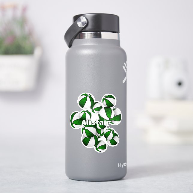 athlete name on cluster of green white basketballs (HydroFlask)