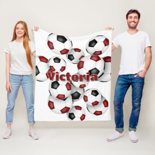 athlete name on maroon black soccer balls fleece blanket